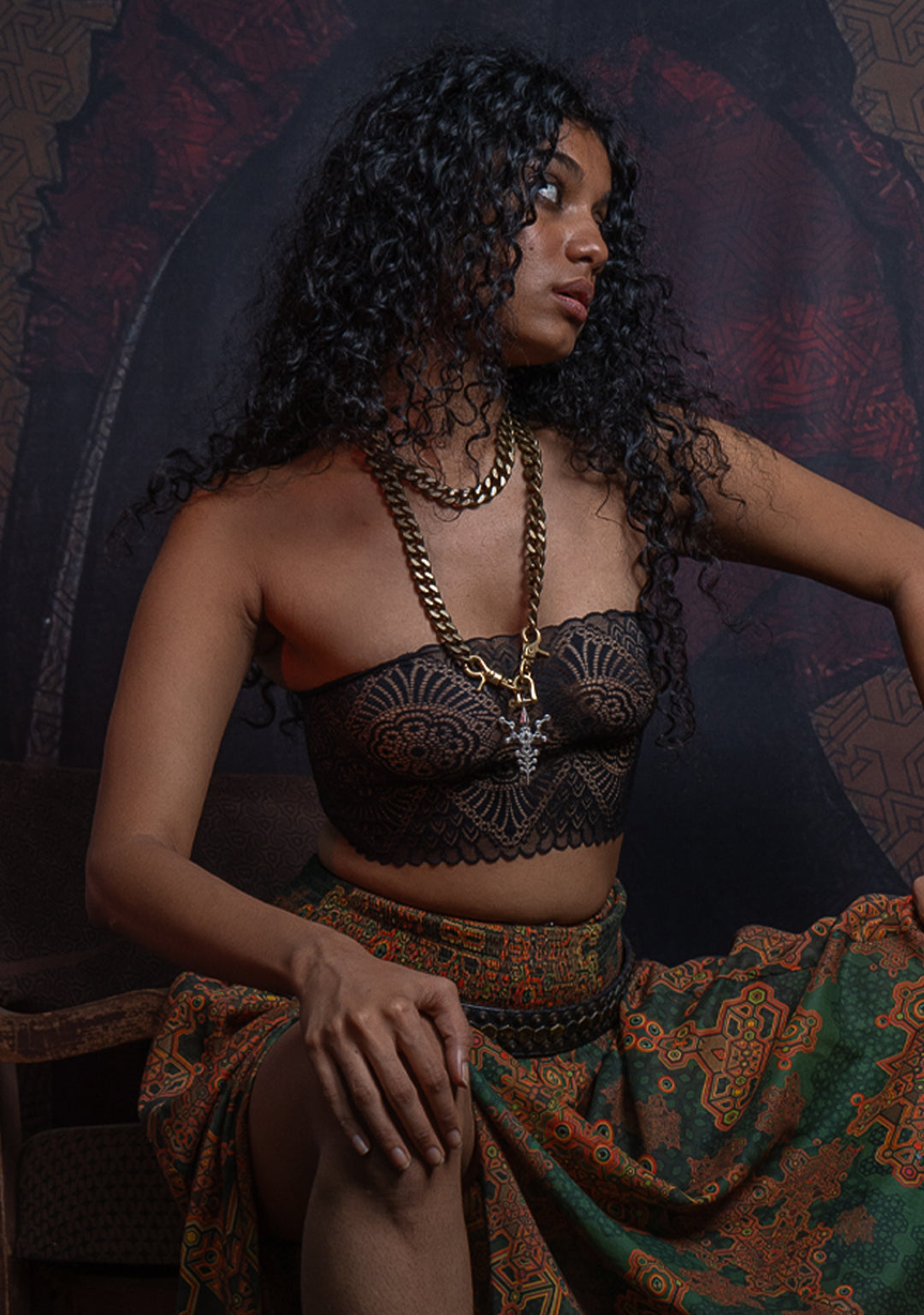 Woman Crop Top / Braband Elastic Lace - BLACK
